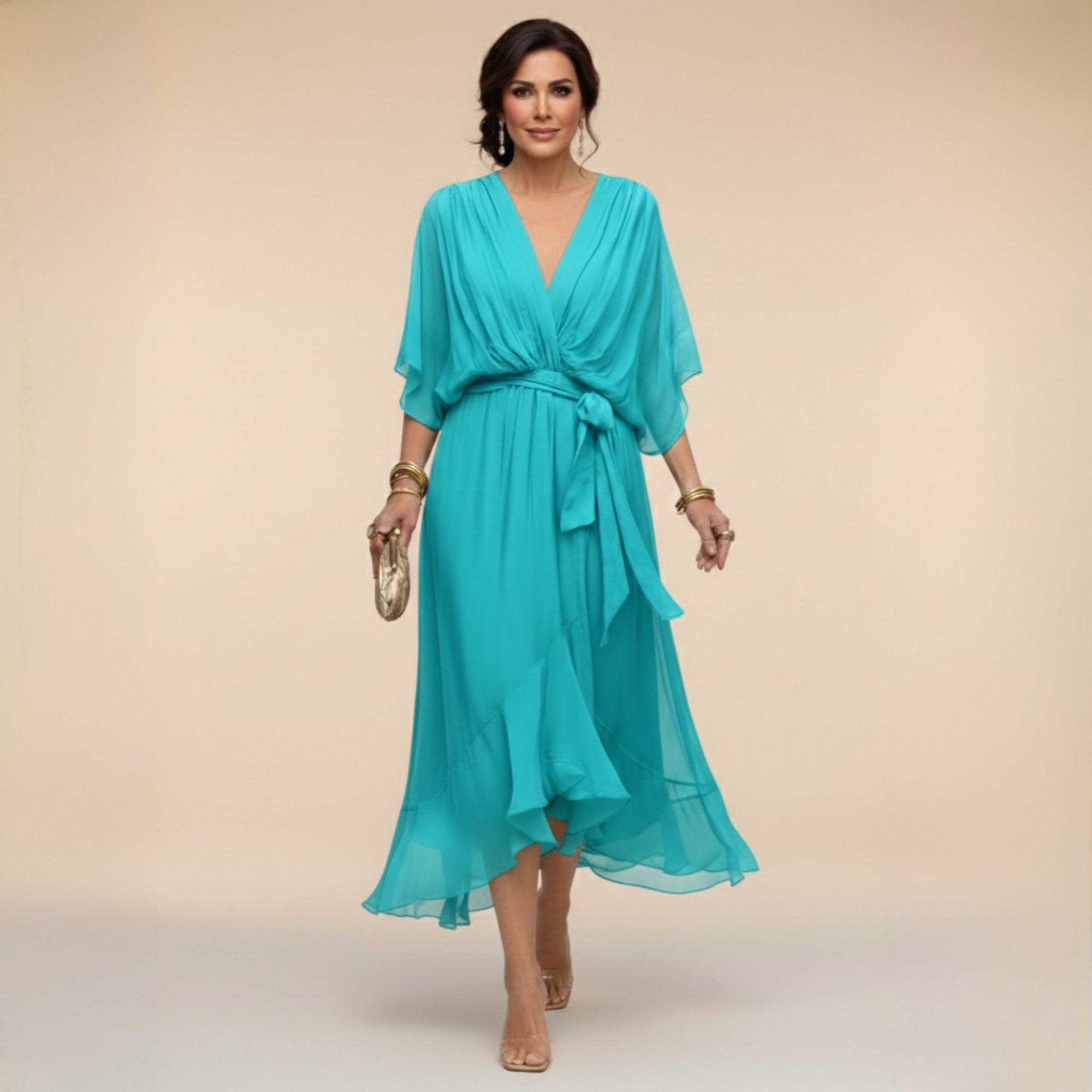 Penelope | Women's V-Neck Wrap Midi Dress" can be rewritten as:

"Penelope | Women's Midi Dress with V-Neck Wrap Design