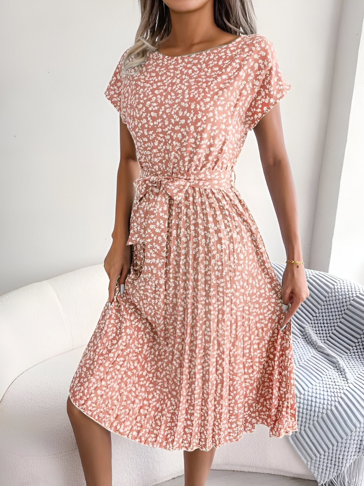Jennifer™ | Elegant Pleated Floral Dress
