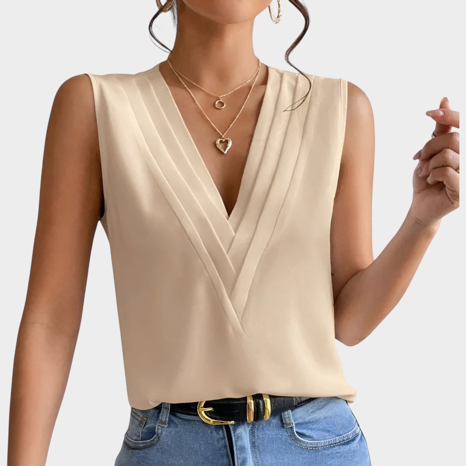 Sleeveless V Neck Blouse