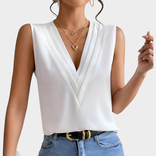 Sleeveless V Neck Blouse