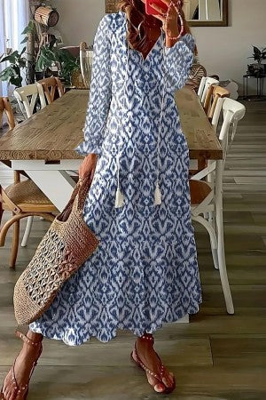 Flora | Boho Women's V-Neck Maxi Dress with Floral Print and Tassels