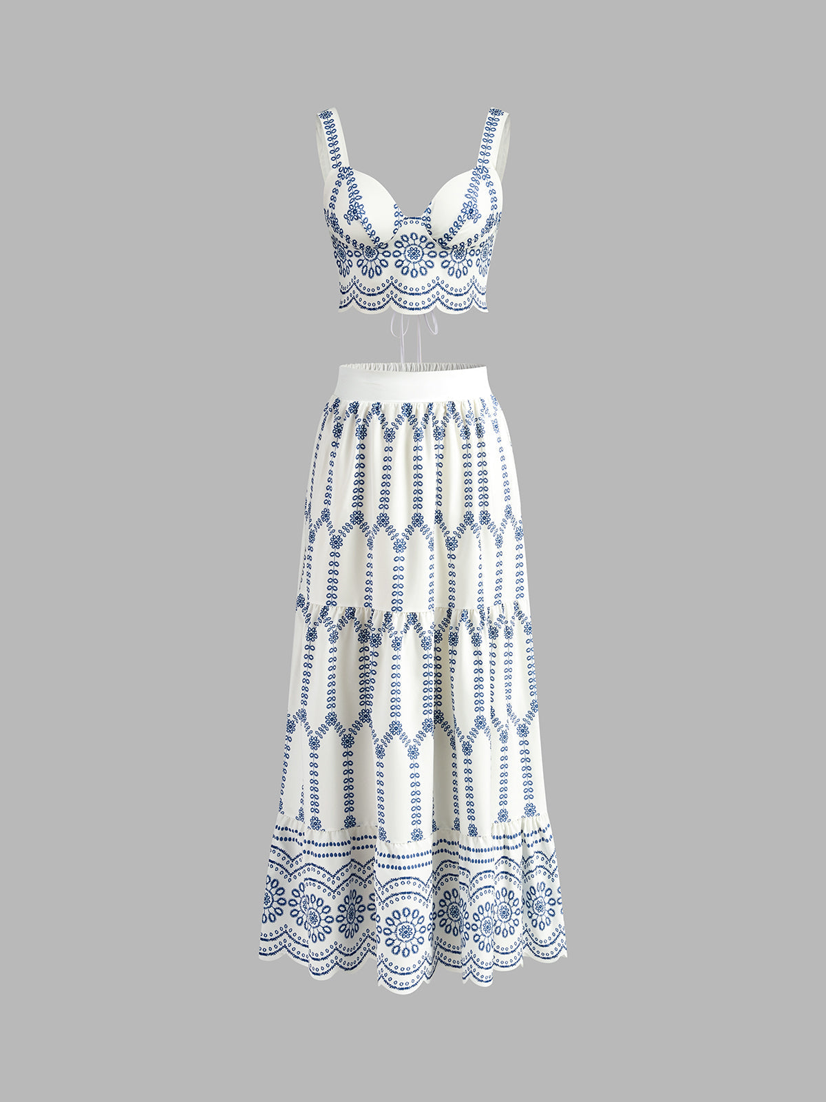 Santorini | Women's Embroidered Crop Top and Maxi Skirt Coordinated Set