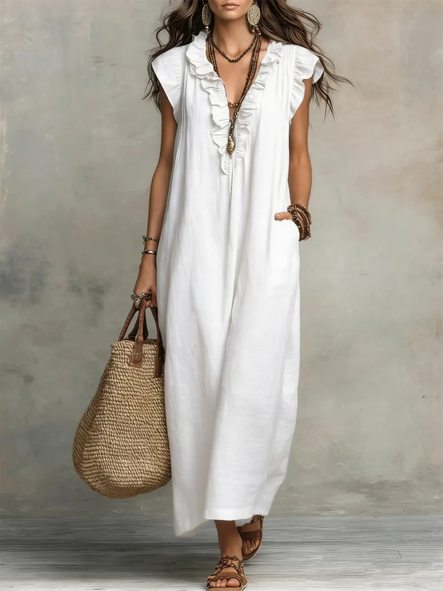 Priscilla | Women's Ruffled V-Neck Maxi Dress
