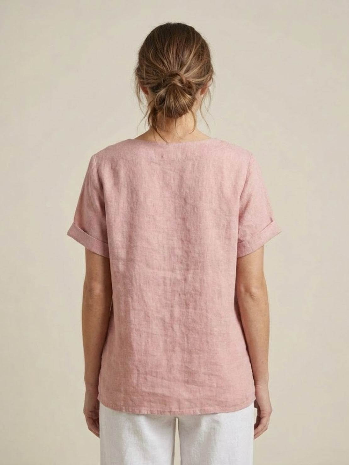 Foreen | Women's Casual Short Sleeve Top with Scoop Neck and Button Details