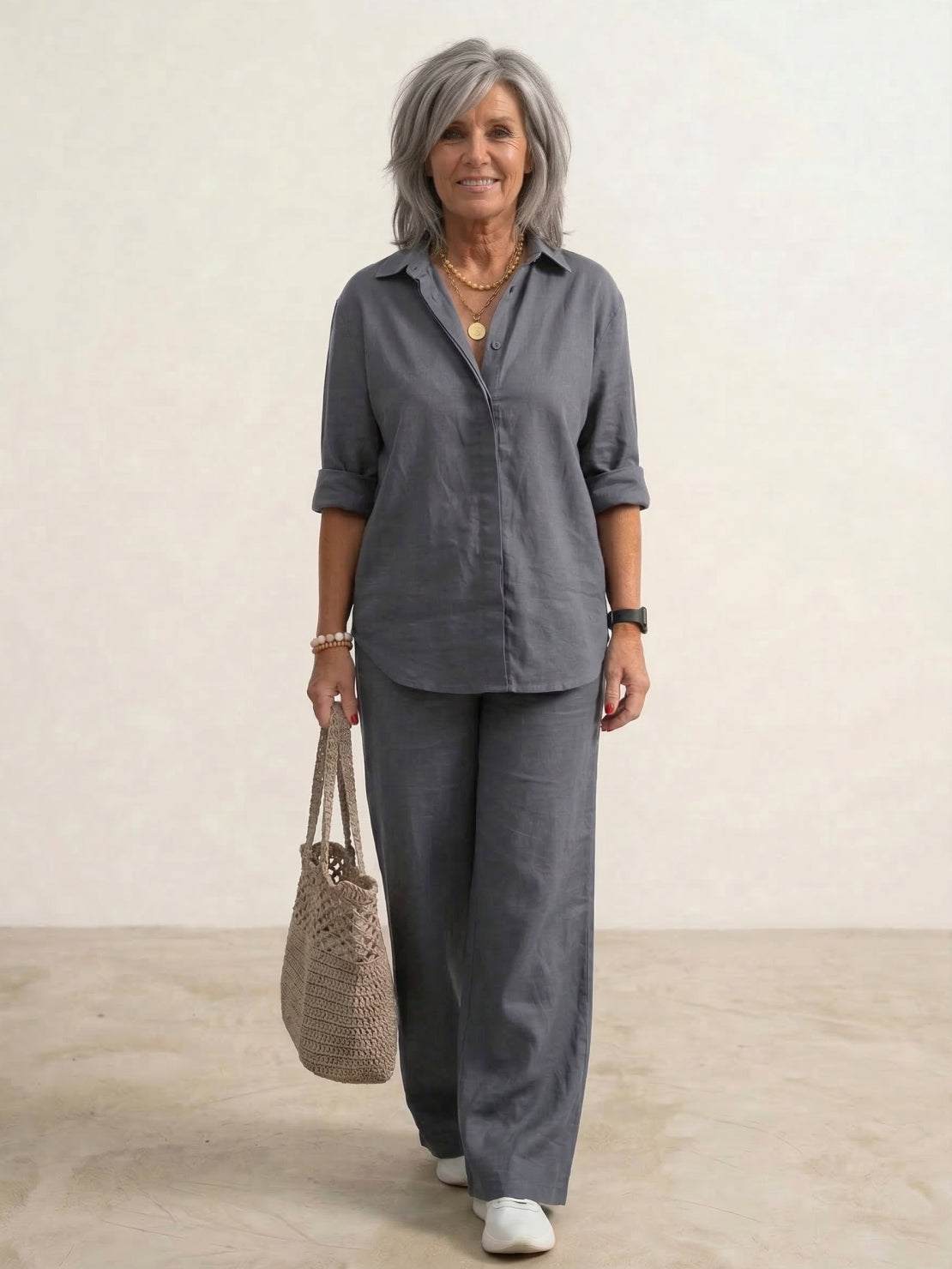 Vivian | Women's Relaxed Button-Up Shirt and Wide-Leg Pant Ensemble
