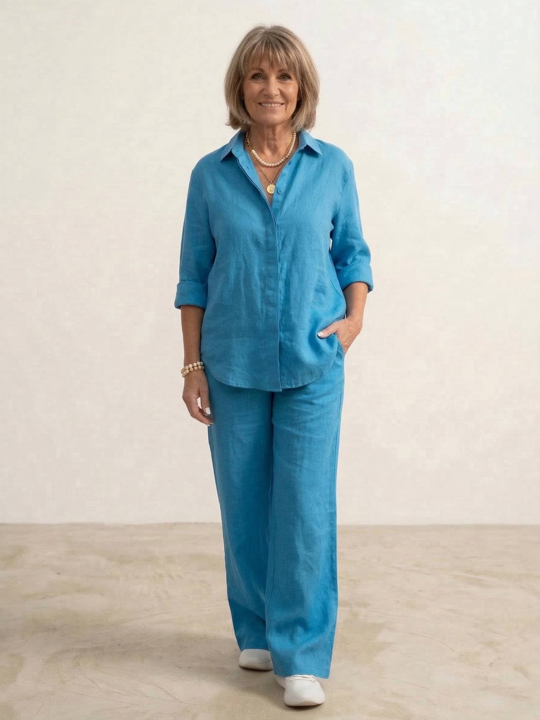 Vivian | Women's Relaxed Button-Up Shirt and Wide-Leg Pant Ensemble