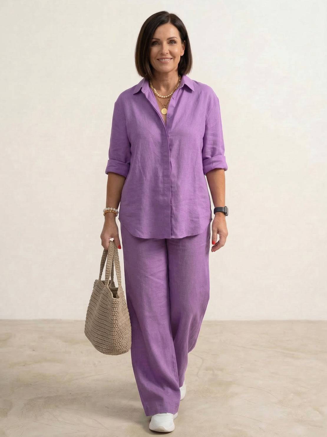 Vivian | Women's Relaxed Button-Up Shirt and Wide-Leg Trousers Ensemble