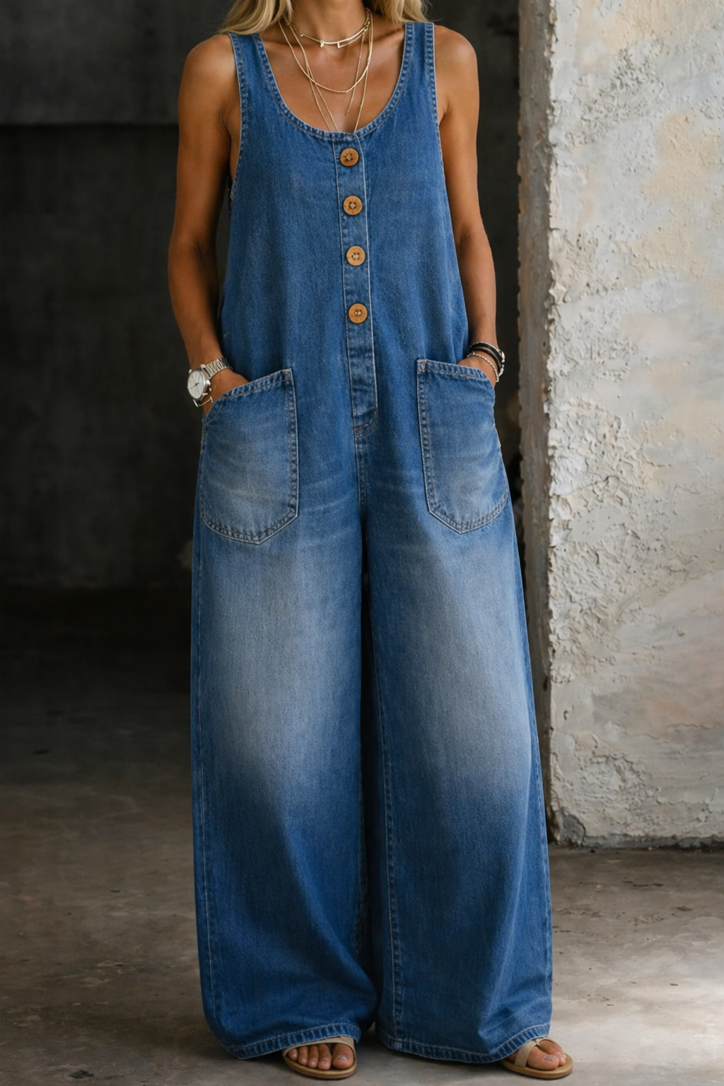 Remy | Women's Wide Leg Overalls with Button Front