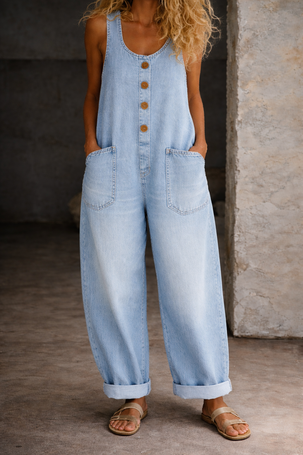 Remy | Women's Wide Leg Overalls with Button Front