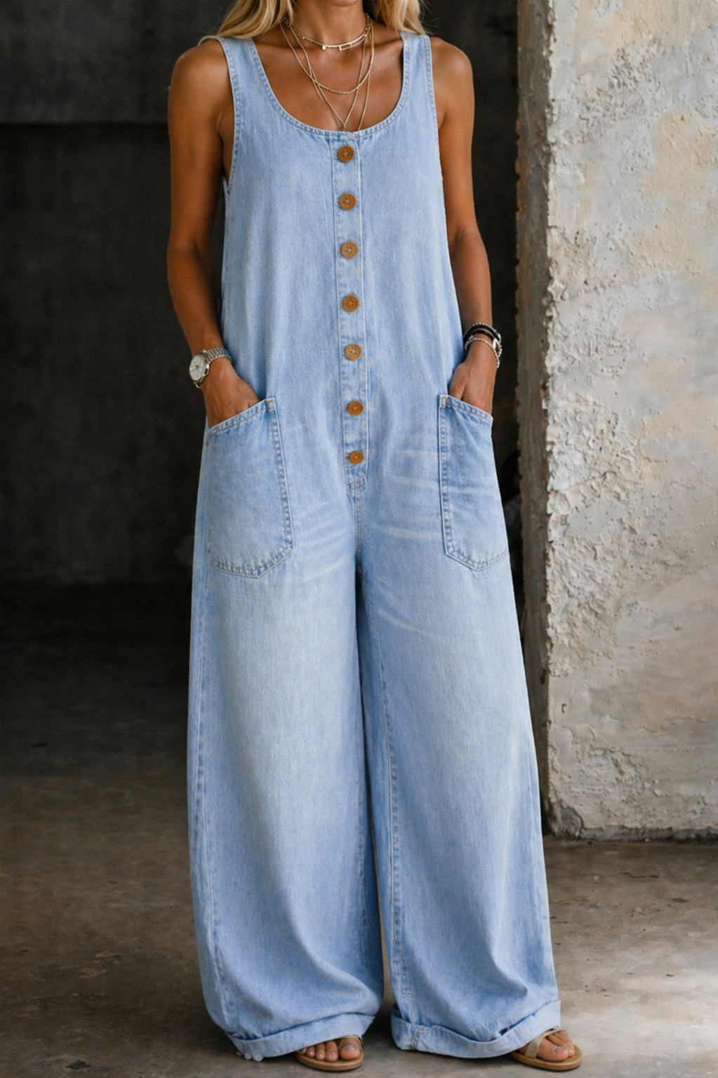 Remy | Women's Wide Leg Overalls with Button Front