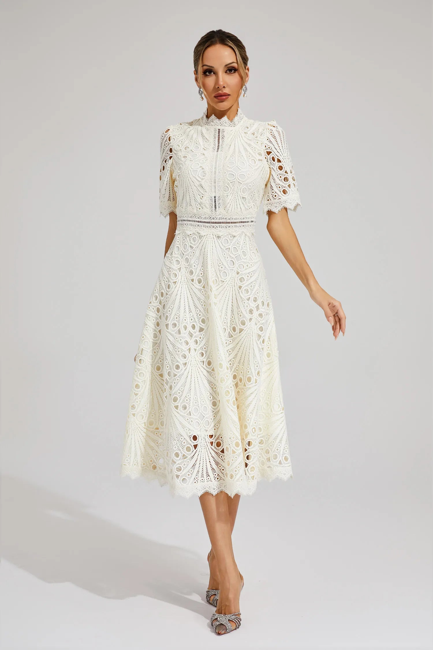 Rosalinda | Women's Short Sleeve Midi Dress with Mock Neck