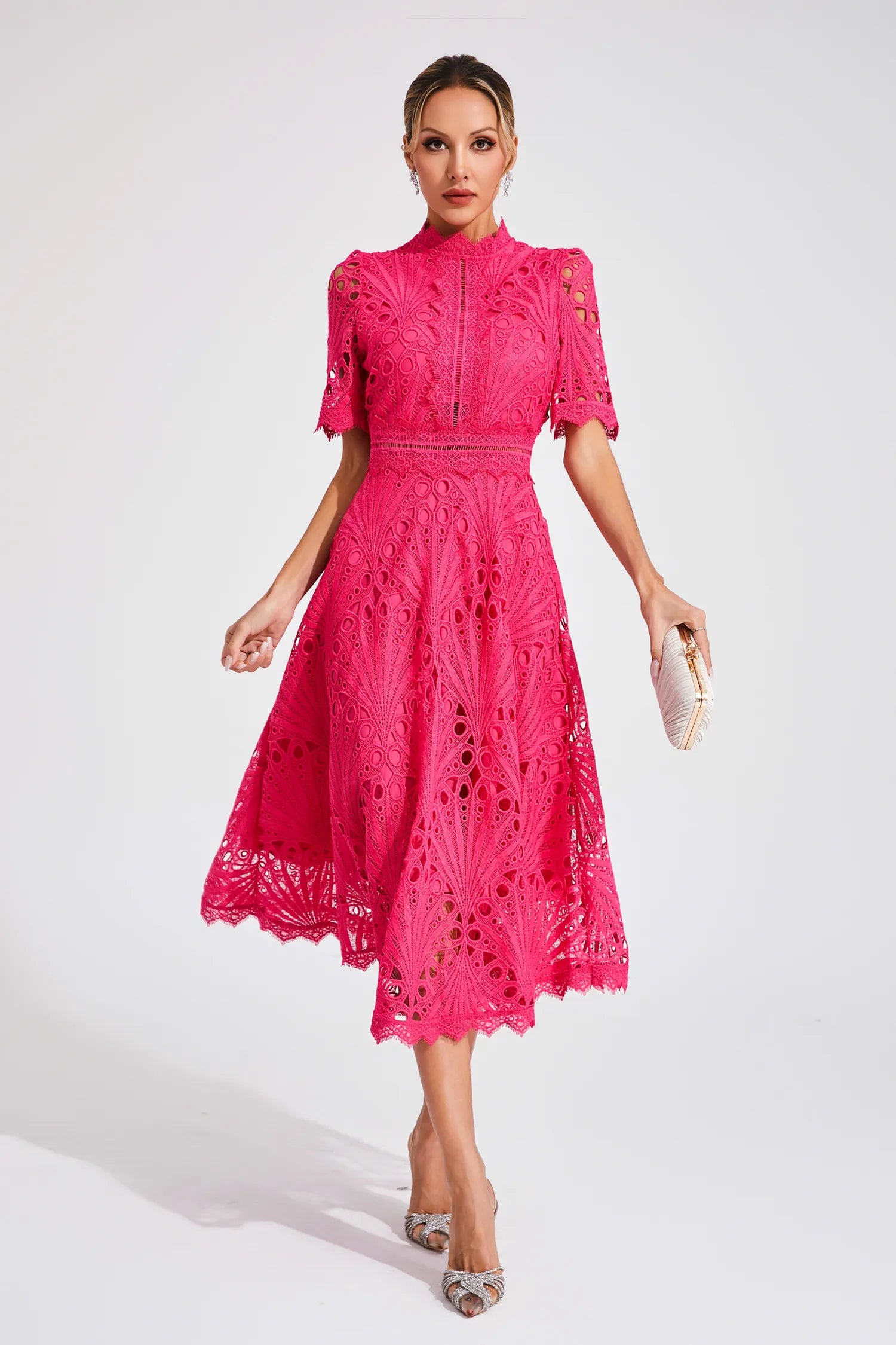 Rosalinda | Women's Short Sleeve Midi Dress with Mock Neck