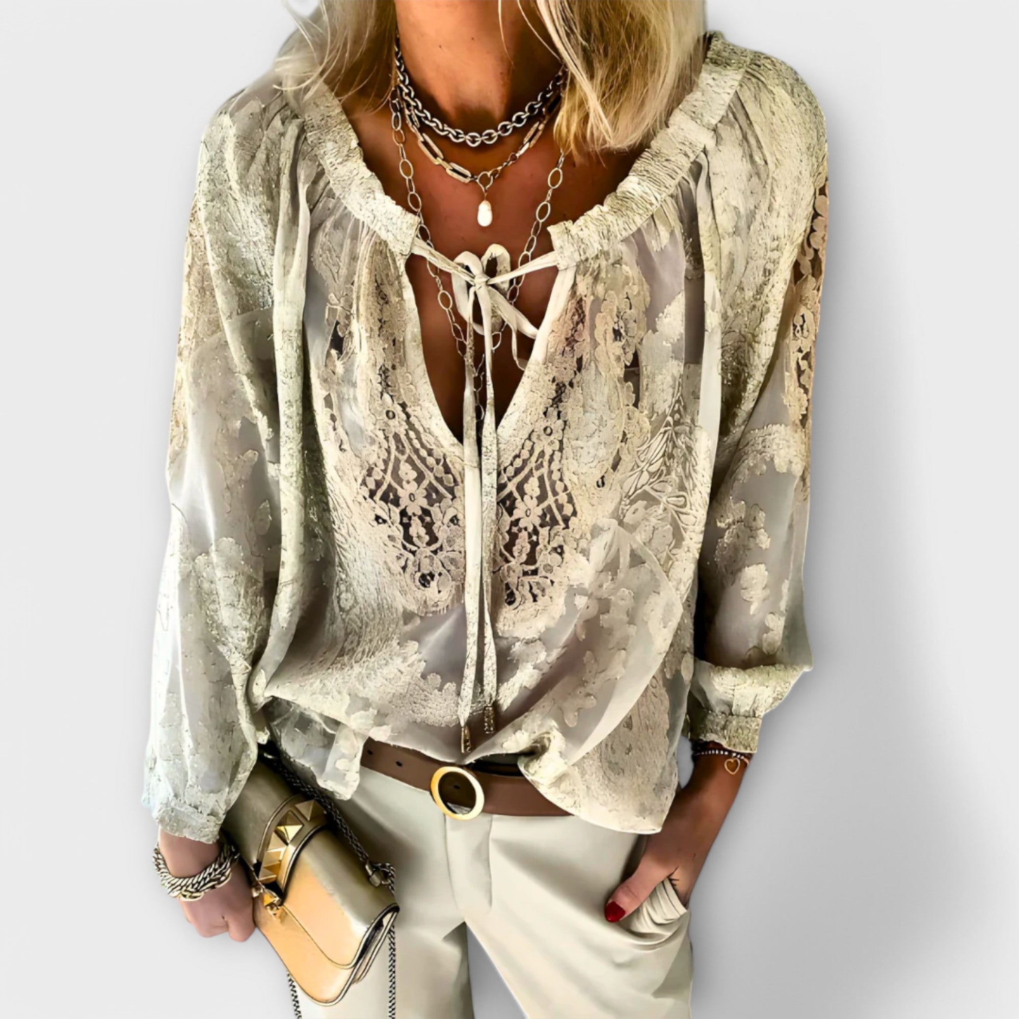 Rosalynn | Women's Long Sleeve Lace Blouse with V-Neck