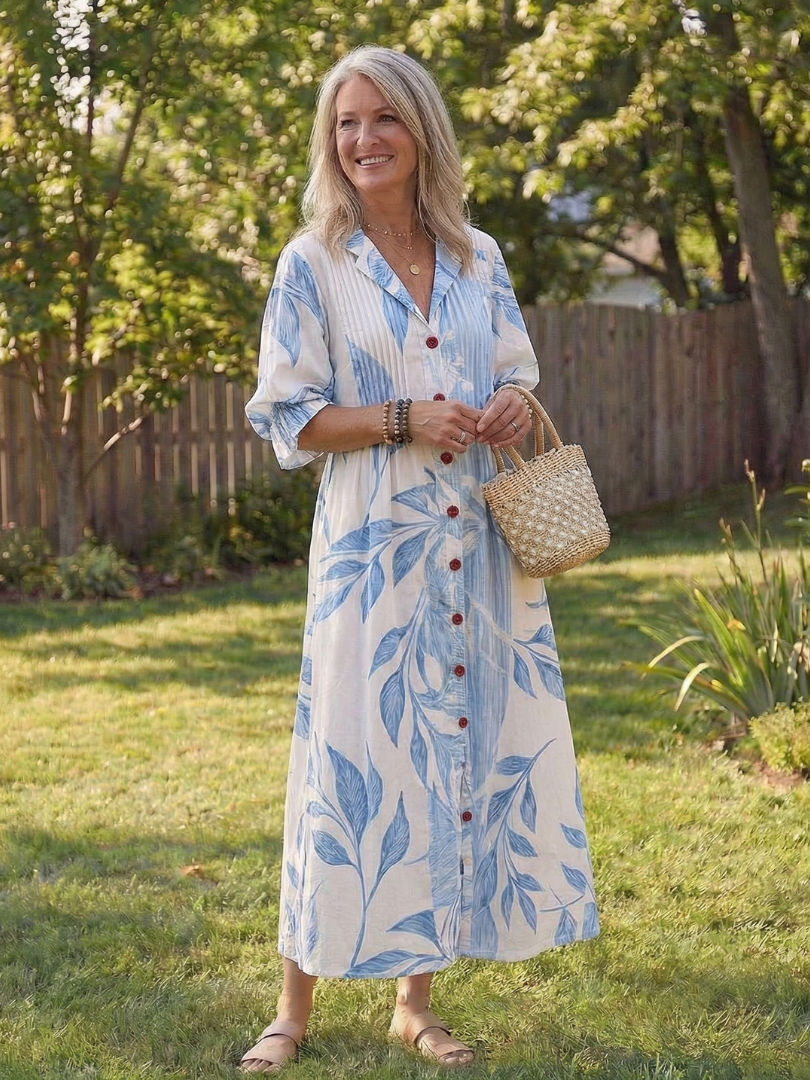 Roselyn | Women's Floral Maxi Dress with Button Front