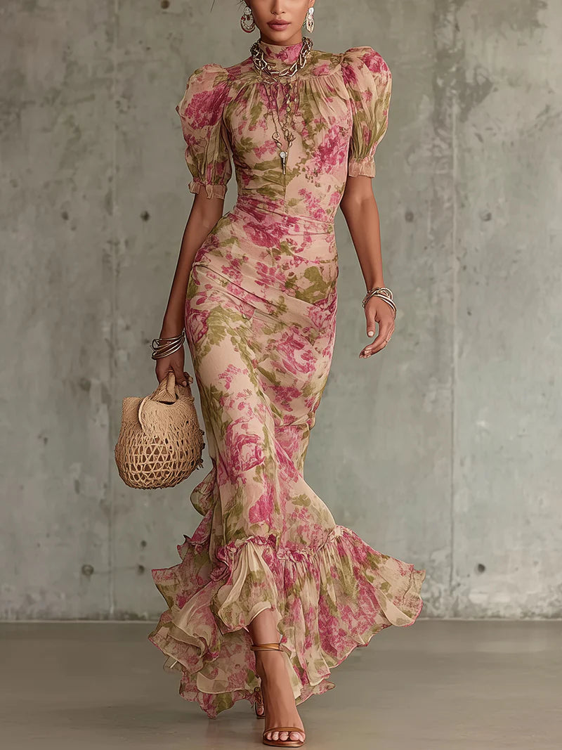 Rowan | Women's Maxi Dress with Floral Mock Neck