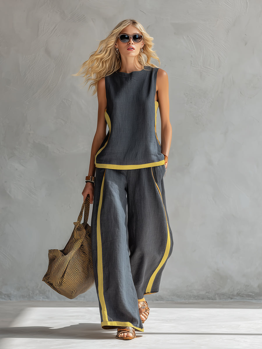 Seraphine | Women's Sleeveless Two-Piece Set with Contrast Trim