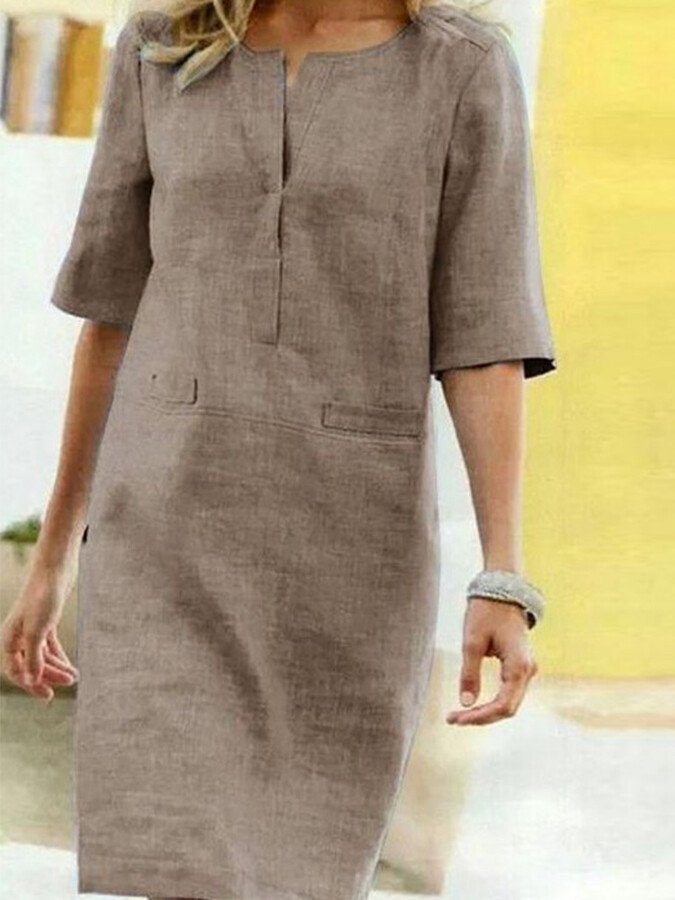 Seraphine | Women's 3/4 Sleeve Shift Dress with Split Neck