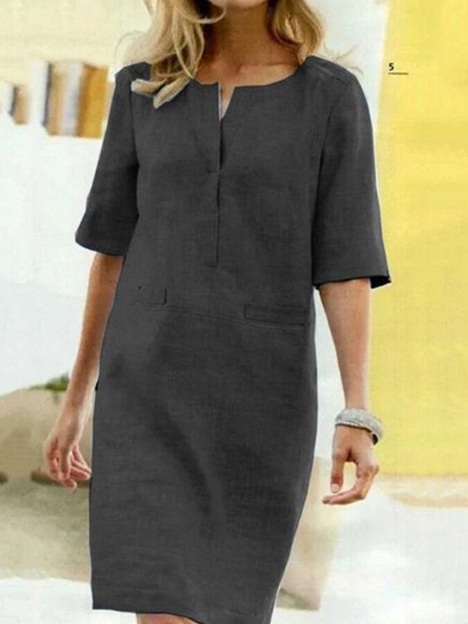 Seraphine | Women's 3/4 Sleeve Shift Dress with Split Neck
