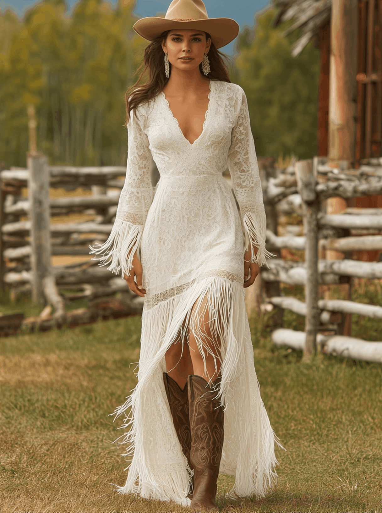 Serenity | Women's Long Sleeve V-Neck Maxi Dress with Tassels