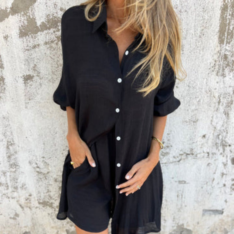 Funa | Women's Two-Piece Button-Up Shirt and Pant Ensemble