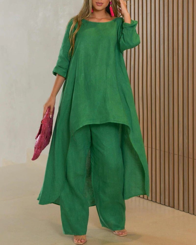 Oasis | Women's Longline Tunic & Wide Leg Pants Two-Piece Set
