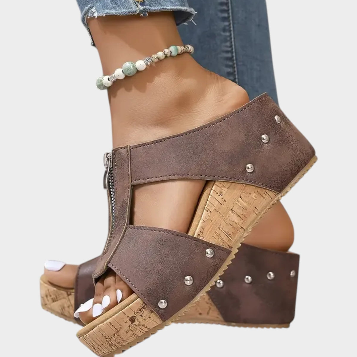 Women's Leather Wedge Sandals Open-Toe with Arch Support