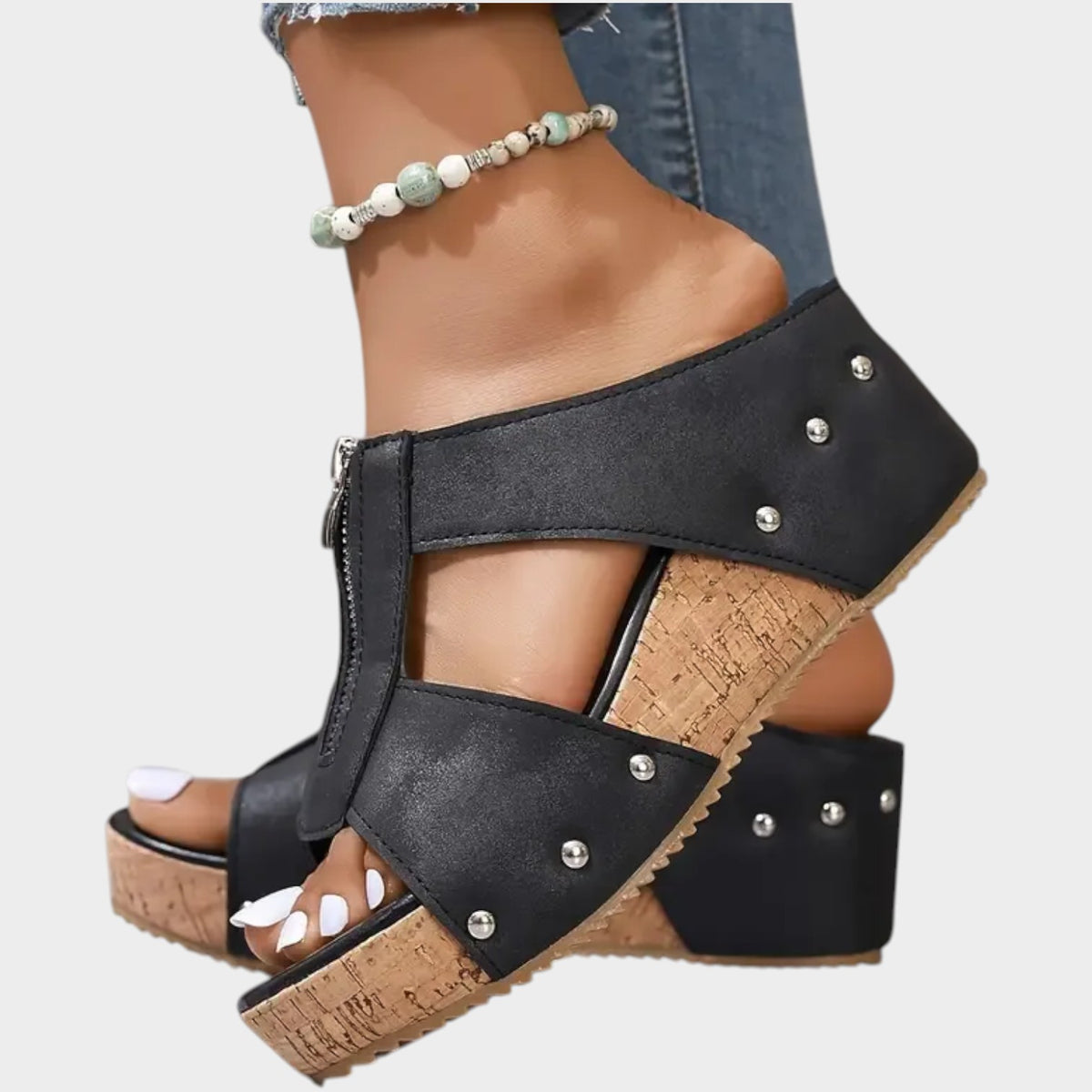 Women's Leather Wedge Sandals Open-Toe with Arch Support