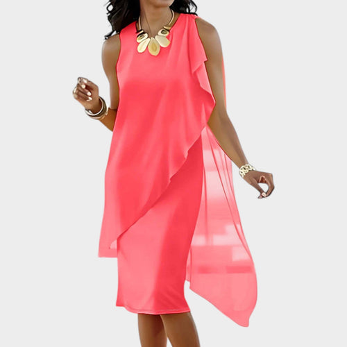Sleeveless Cocktail Chiffon Midi Dress