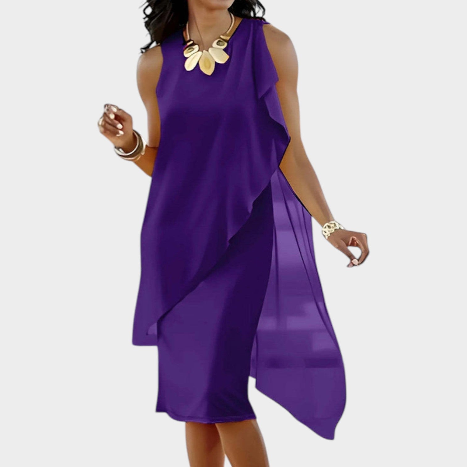 Sleeveless Cocktail Chiffon Midi Dress