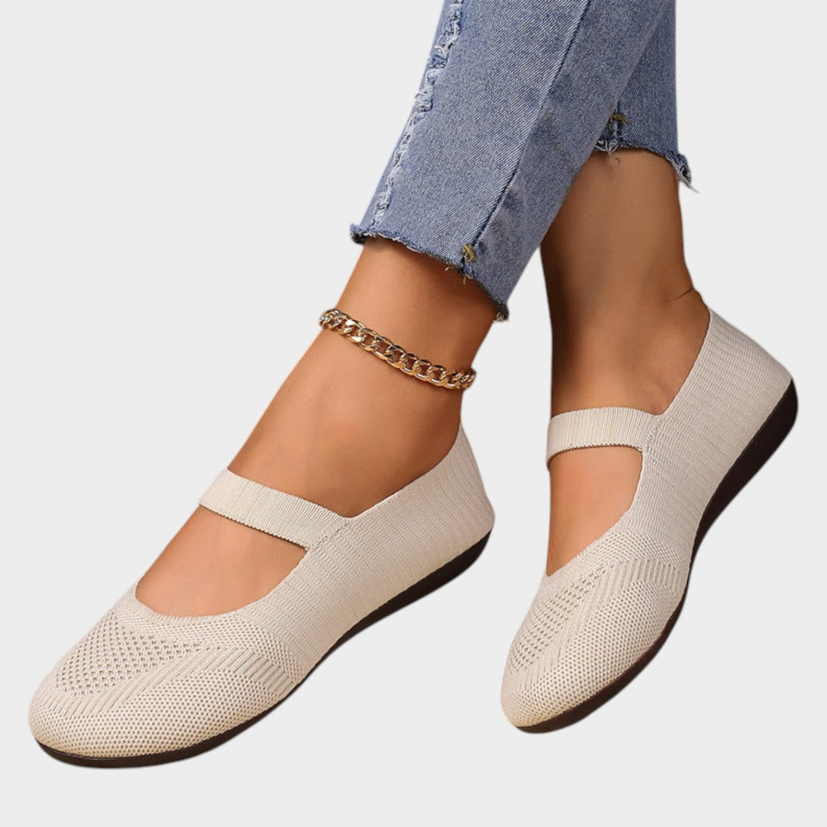 Women’s Knit Ballet Flats Breathable Mesh Elastic Strap Cushioned Insole