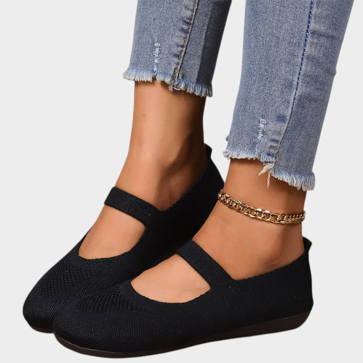 Women’s Knit Ballet Flats Breathable Mesh Elastic Strap Cushioned Insole