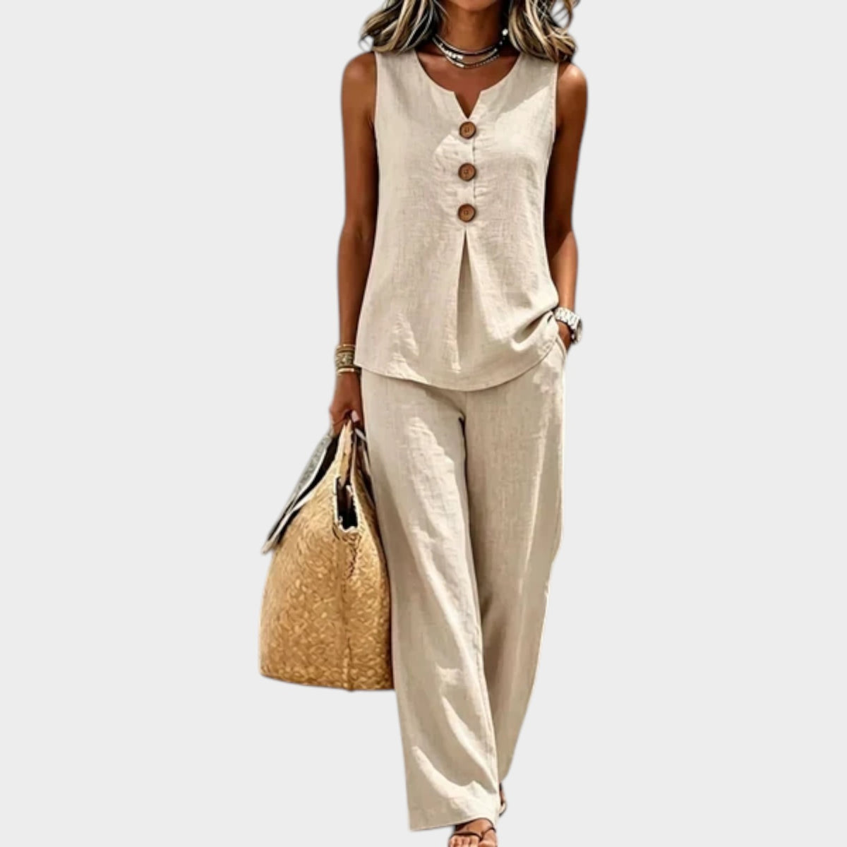 Women's Matching Set Sleeveless Top & Loose Fit Pants