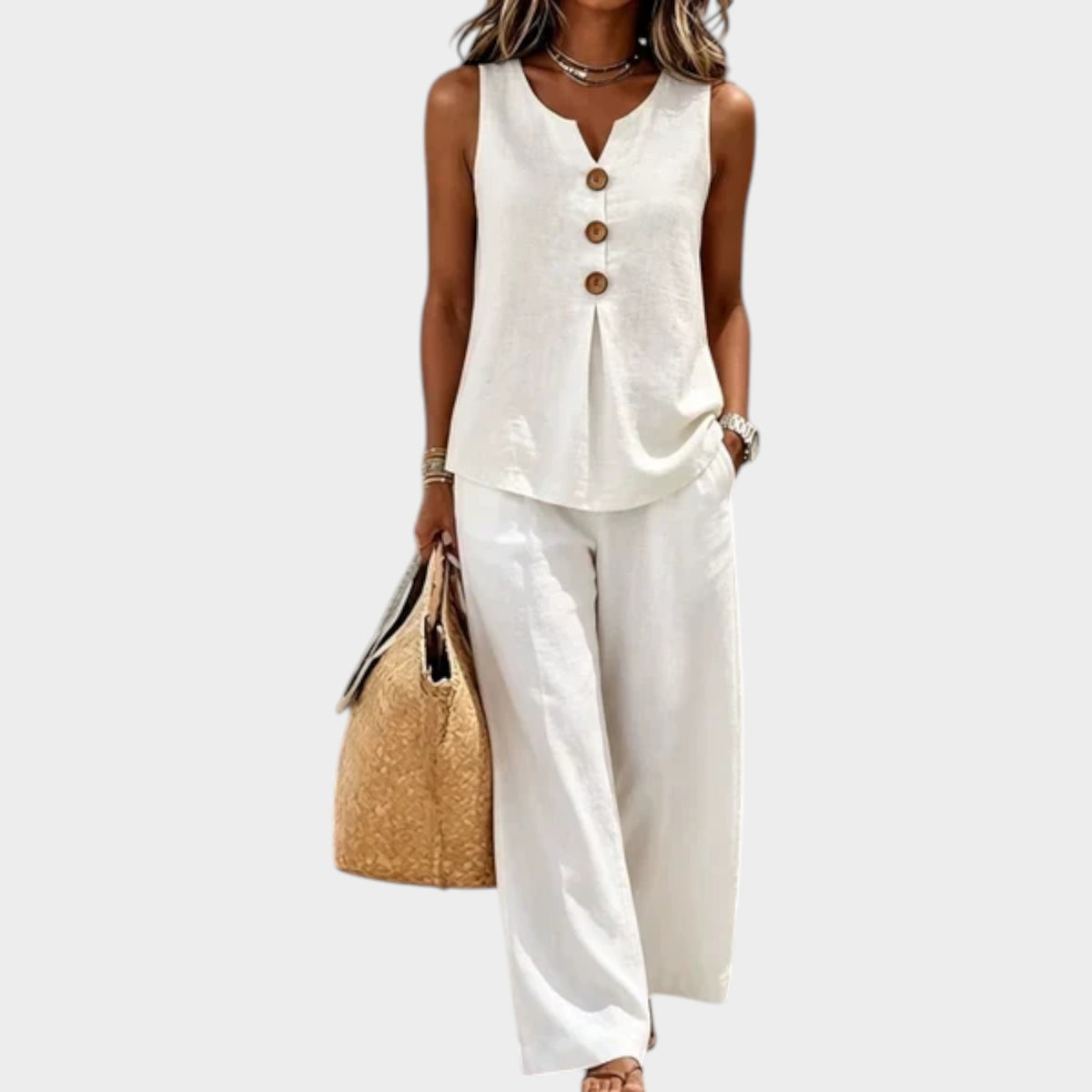 Women's Matching Set Sleeveless Top & Loose Fit Pants