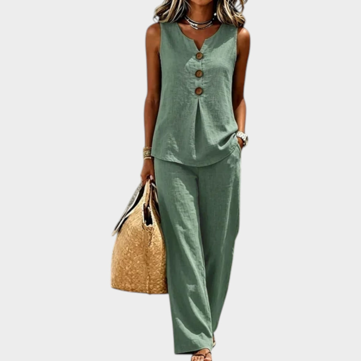 Women's Matching Set Sleeveless Top & Loose Fit Pants