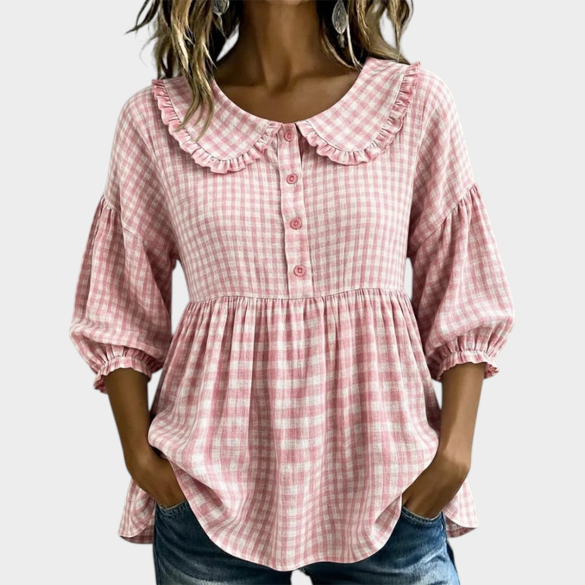 Women's Check Top Casual Gingham Blouse
