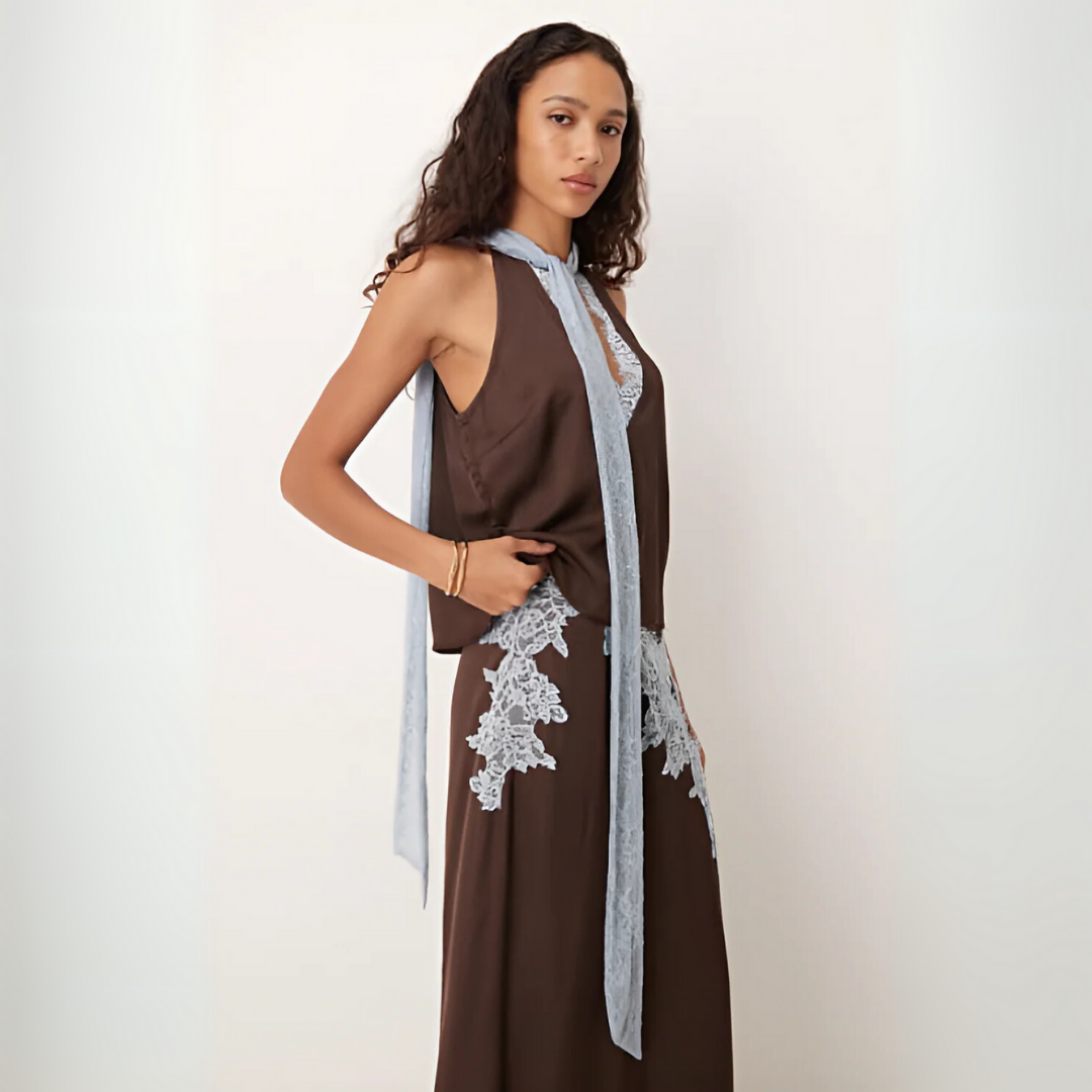 Mabel™ | Chic Lace Panel Top and Skirt Ensemble