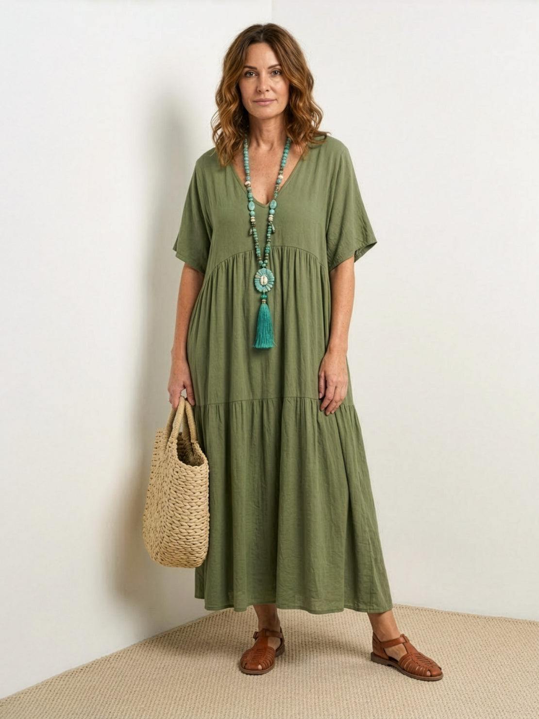 Sienna | Women's Short Sleeve V-Neck Tiered Maxi Dress