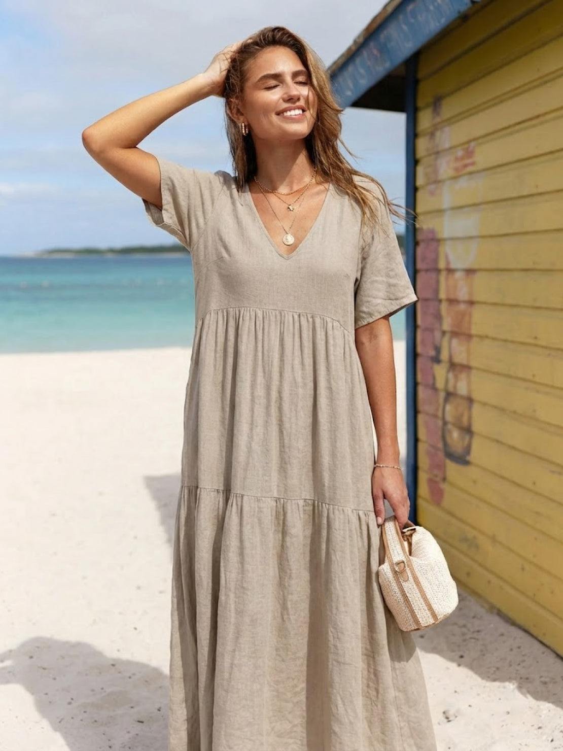 Sienna | Women's Short Sleeve V-Neck Tiered Maxi Dress