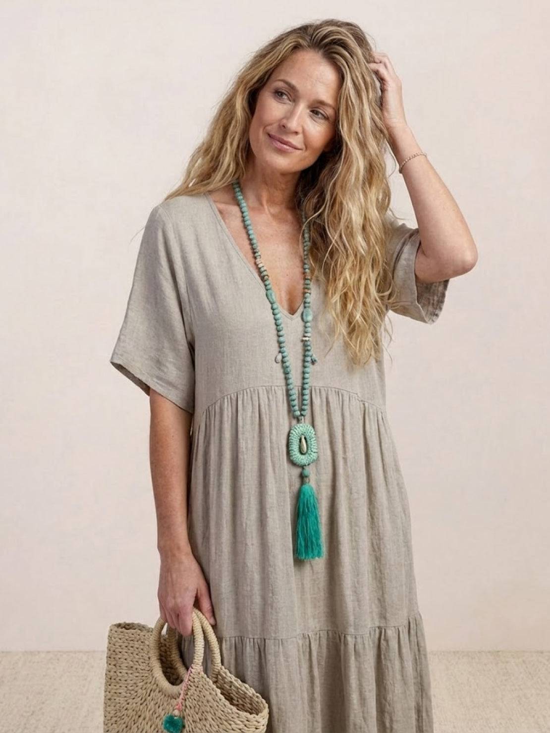 Sienna | Women's Short Sleeve V-Neck Tiered Maxi Dress