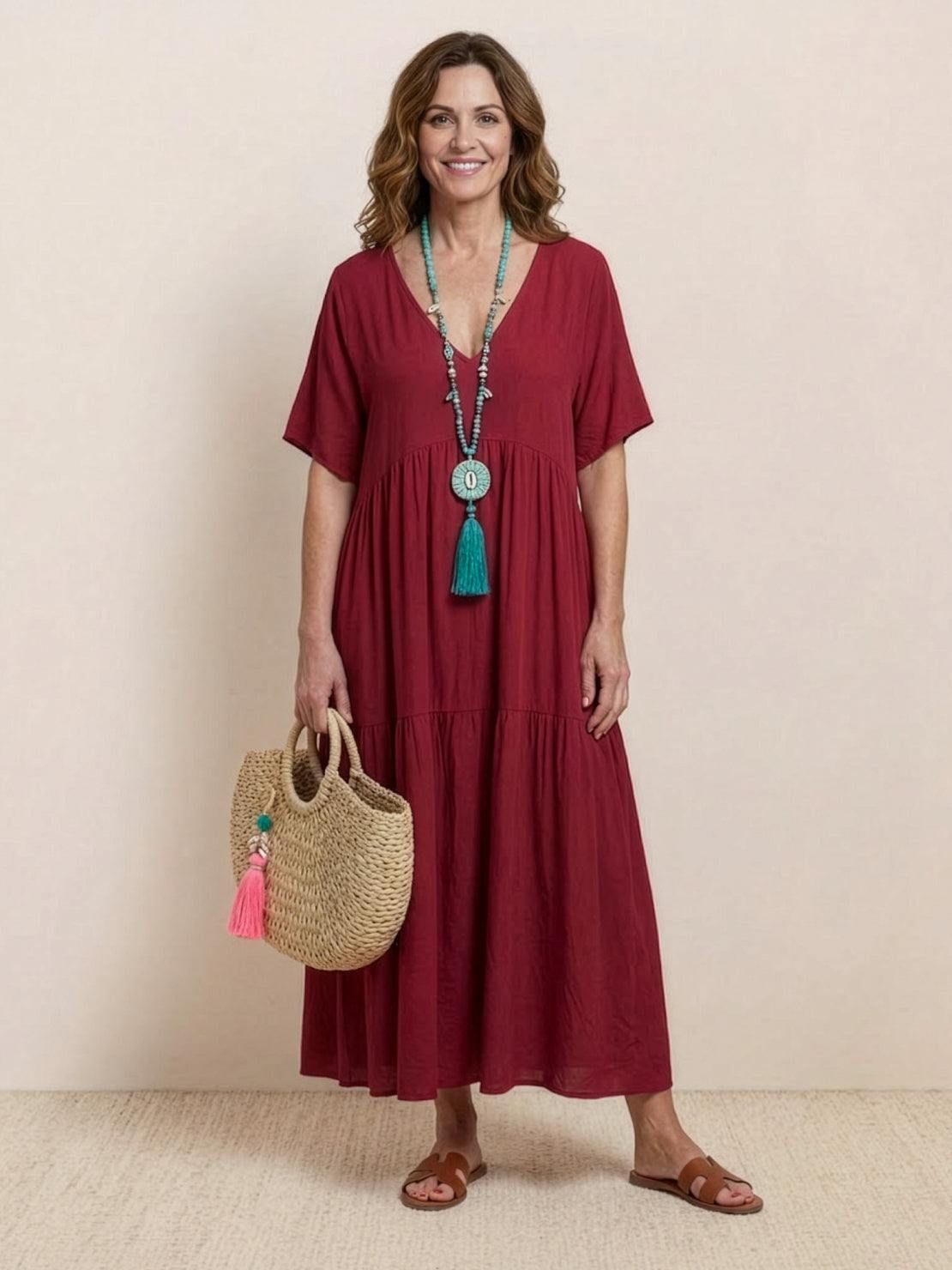 Sienna | Women's Short Sleeve V-Neck Tiered Maxi Dress