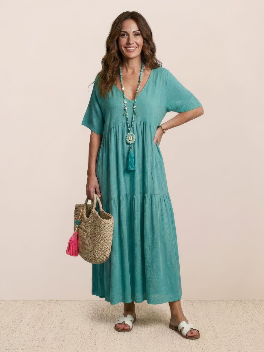 Sienna | Women's Short Sleeve V-Neck Tiered Maxi Dress