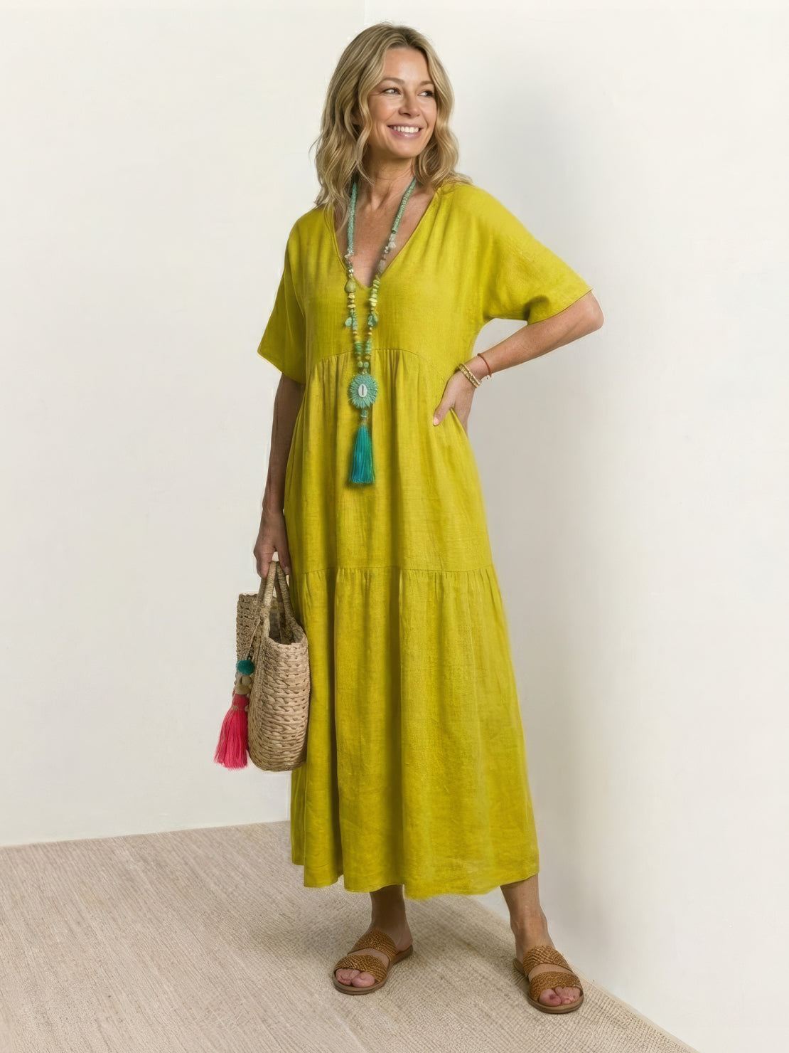 Sienna | Women's Short Sleeve V-Neck Tiered Maxi Dress