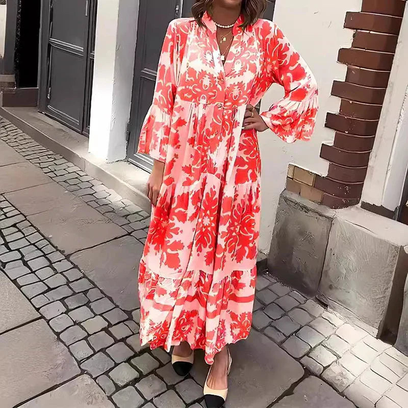 Valencia | Women's Midi Dress with Floral Long Sleeves