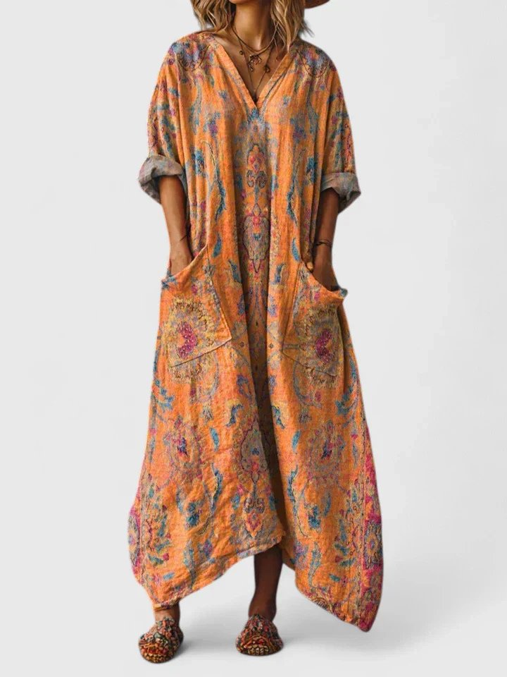 Valentina | Women's V-Neck Maxi Dress with Paisley Print