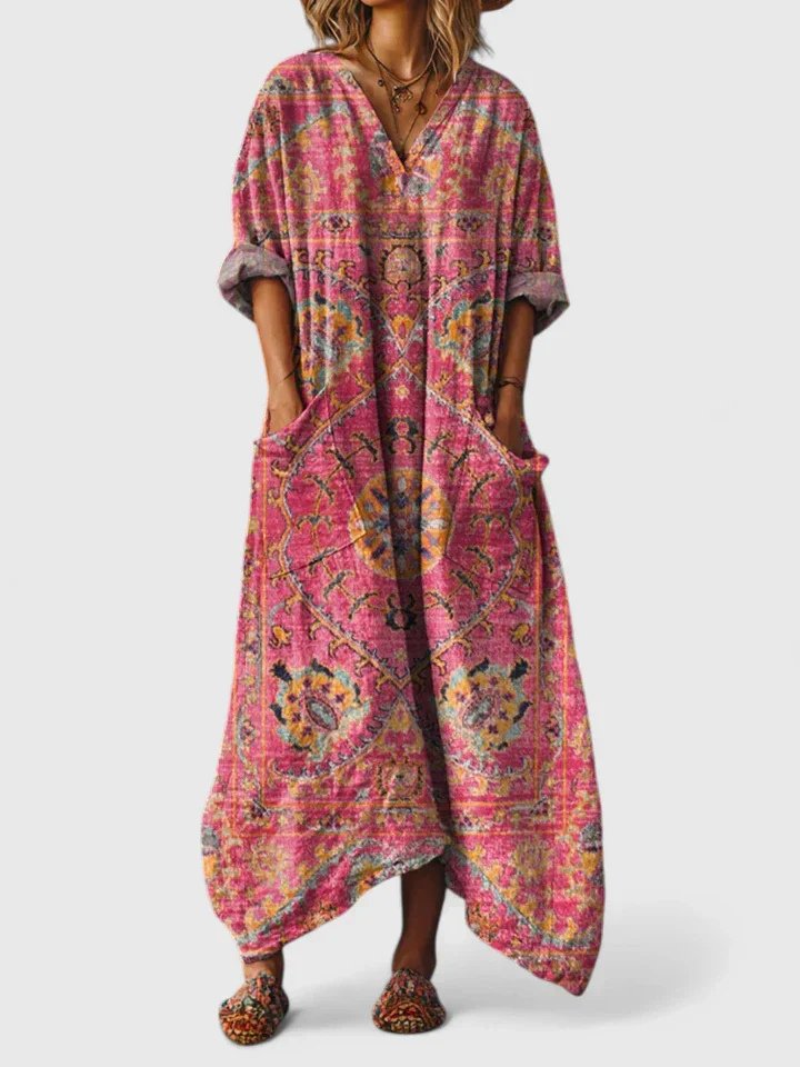 Valentina | Women's V-Neck Maxi Dress with Paisley Print