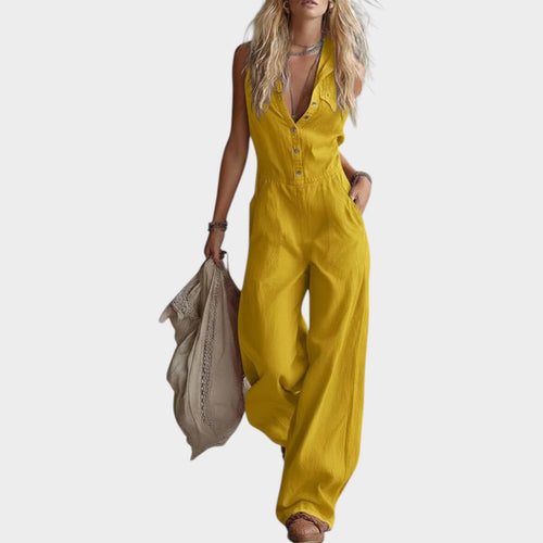 Women's Linen Sleeveless Wide Leg Jumpsuit