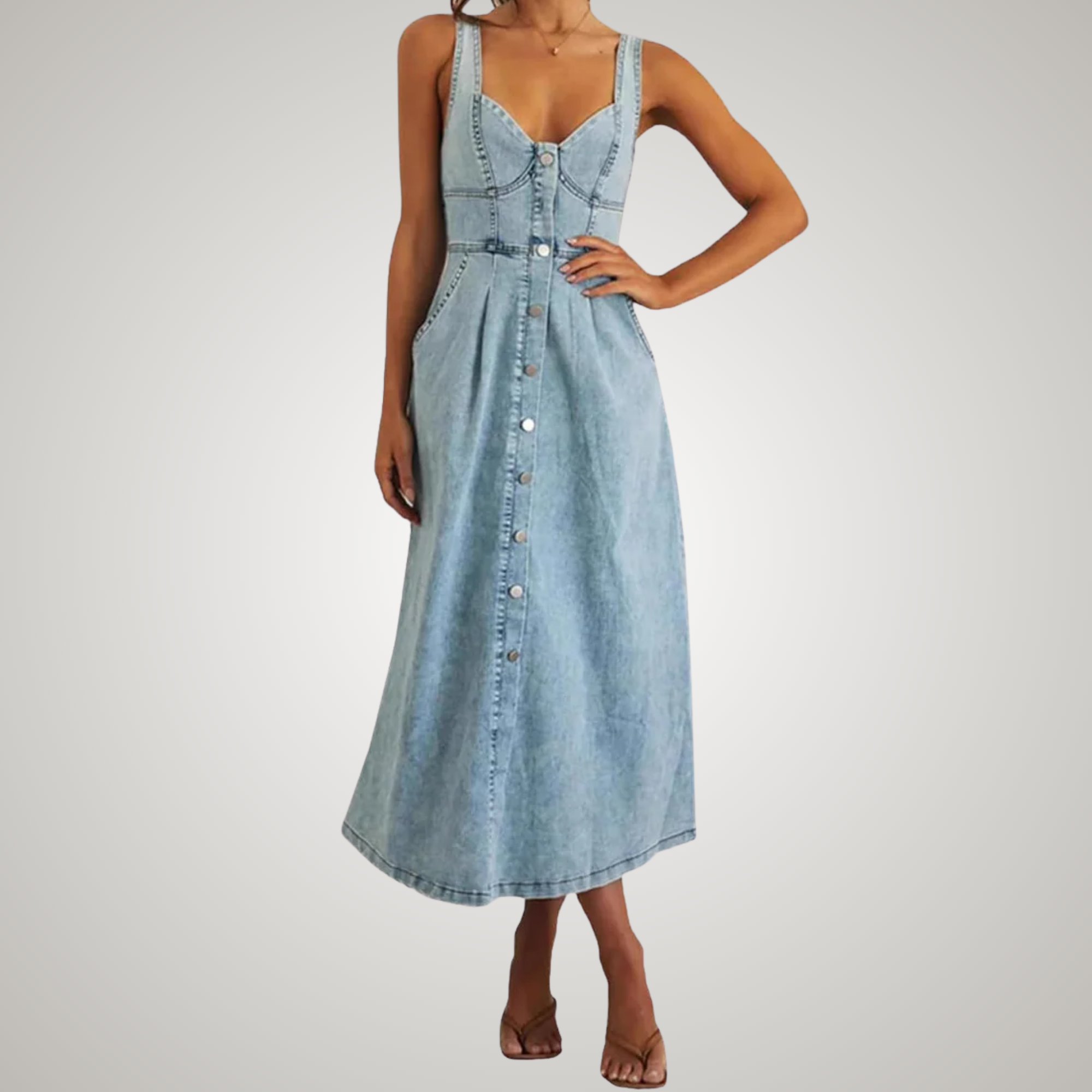 Cindy™ | Timeless Sleeveless Denim Dress with Button Front