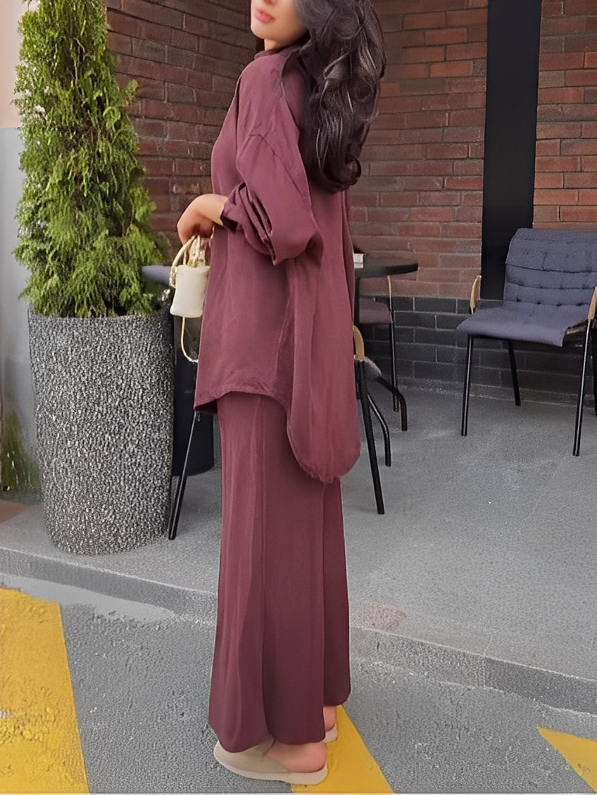 Lisa™ | Long Sleeve Tie-Front Shirt & Skirt Ensemble