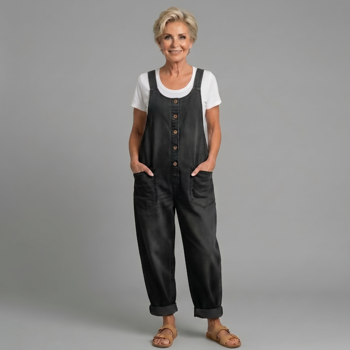 Winifred | Women's Button-Up Wide Leg Overalls