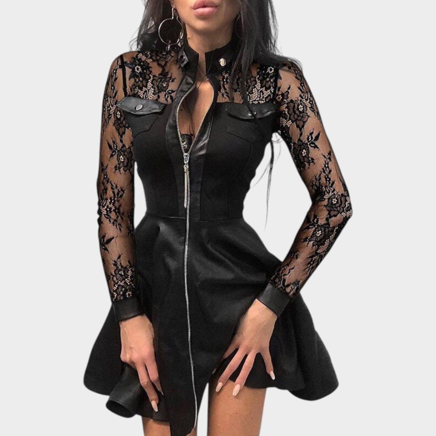 Zip Front Mini Dress